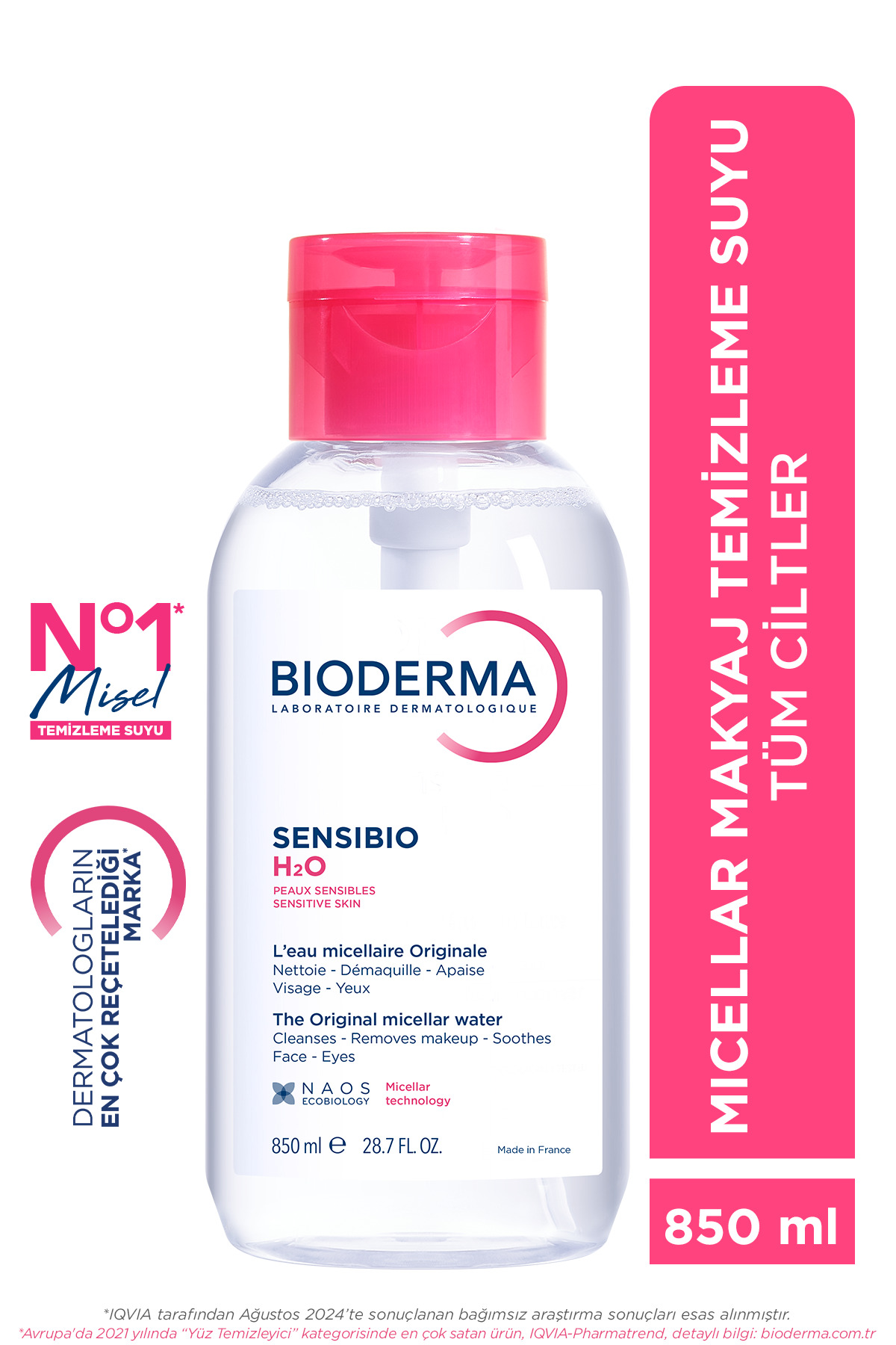 Bioderma Sensibio H2O Micellar Makyaj Temizleme Suyu Büyük Boy Hassas ve Normal Ciltler 850 ml