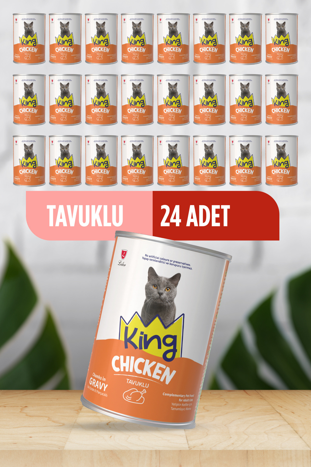 King Sos İçerisinde Et Parçacıklı Tavuklu Kedi Konservesi 400 gr X 24 Adet