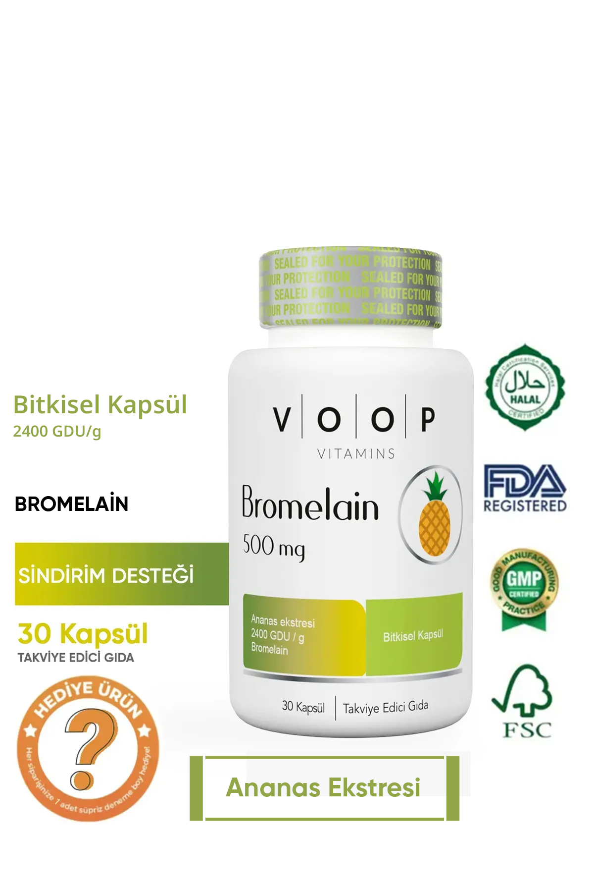 VOOP Bromelain - 500 Mg | 30 Bitkisel - Vegan Kapsül