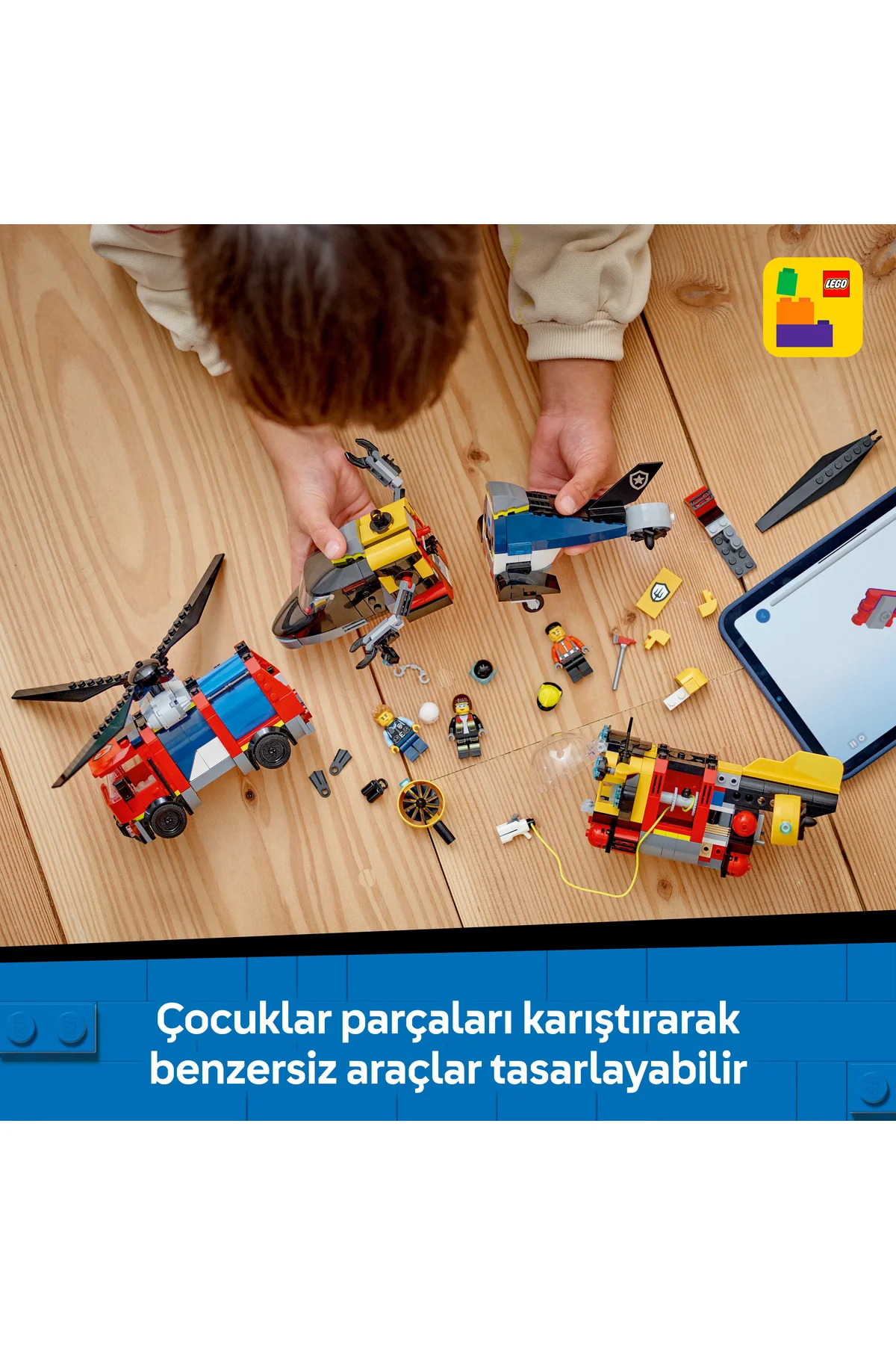 ® مجموعه ساختمانی اسباب‌بازی ریمیکس هلیکوپتر شهری، ماشین آتش‌نشانی و زیردریایی ۶۰۴۶۲