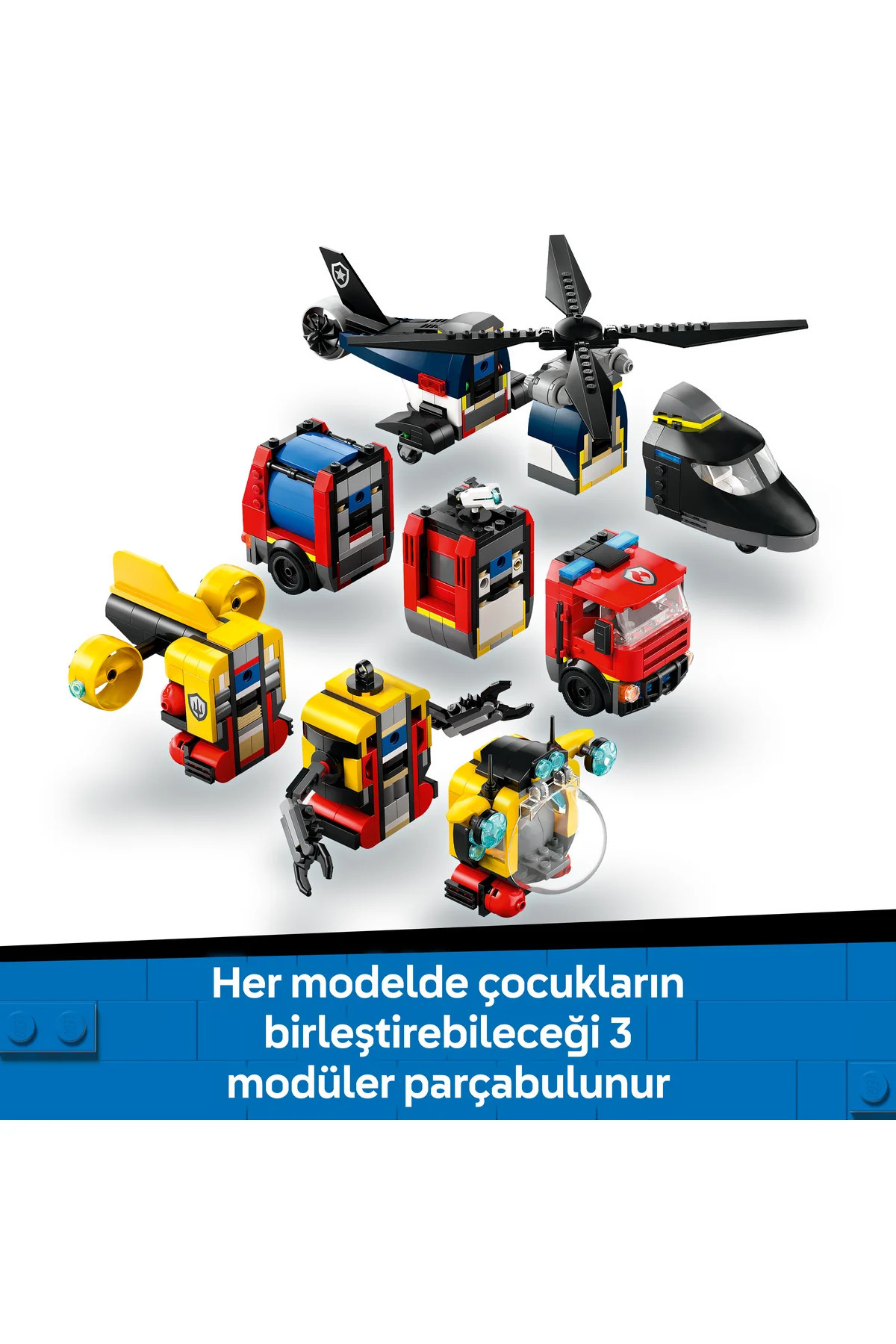 ® مجموعه ساختمانی اسباب‌بازی ریمیکس هلیکوپتر شهری، ماشین آتش‌نشانی و زیردریایی ۶۰۴۶۲