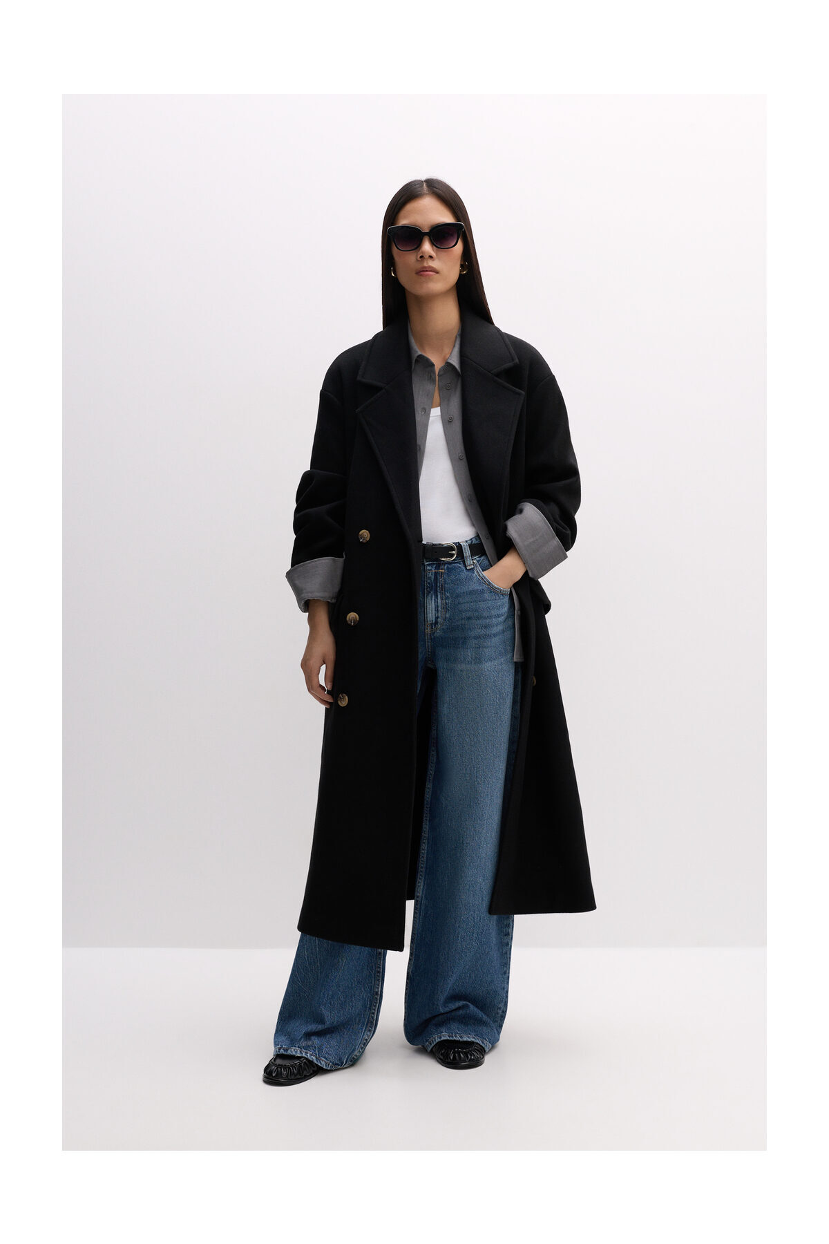 LEFTIES Długi płaszcz damski z syntetycznej wełny