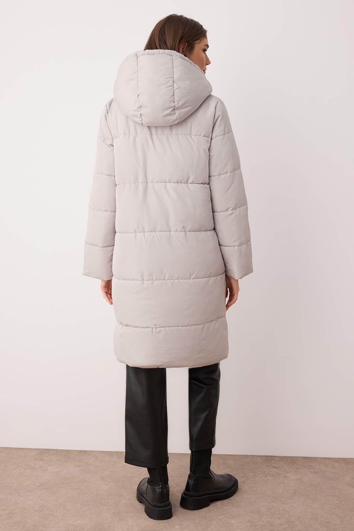 Trendyol Collection Mink-Stone kétoldalas normál forma kapucnis vízlepergető hosszú puffos kabátok TWOAW23MO00052