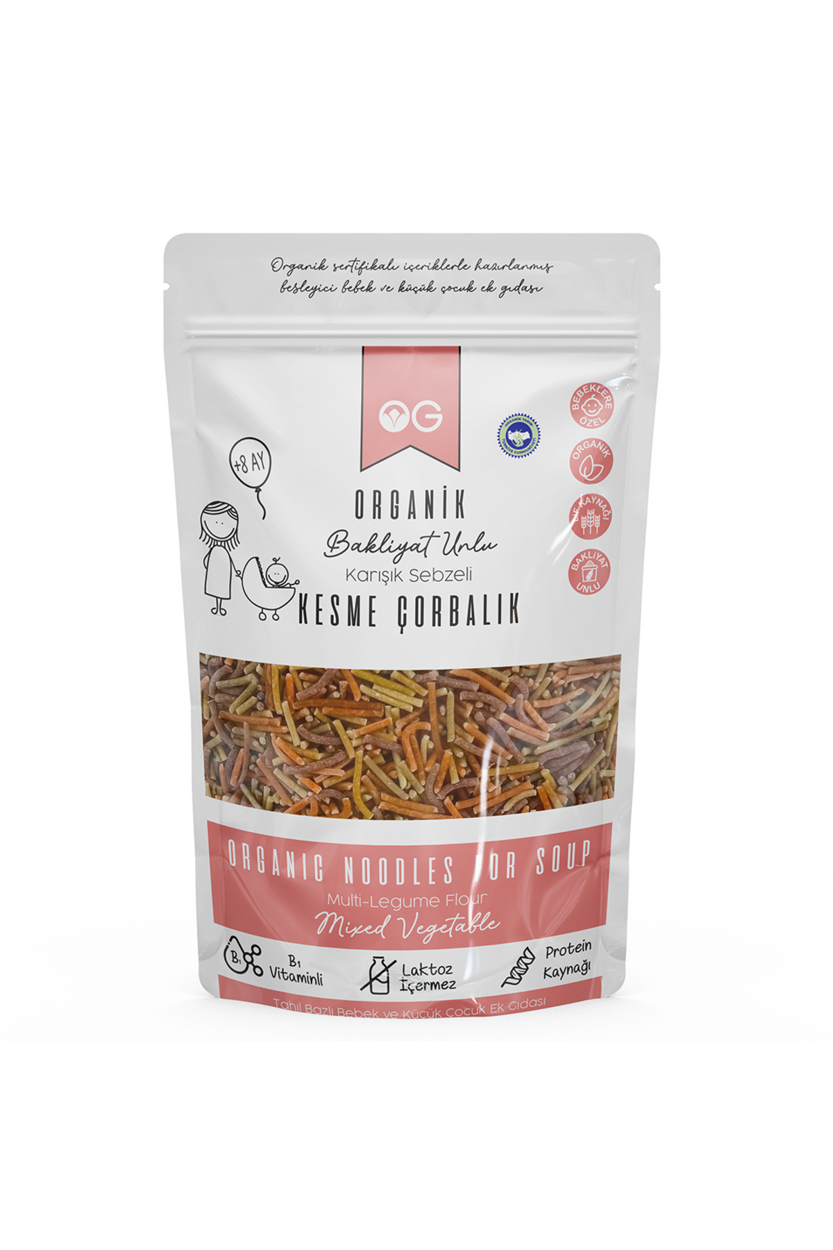 OG natural Organik Karışık Sebzeli Bakliyat Unlu Kesme Çorbalık 200gr