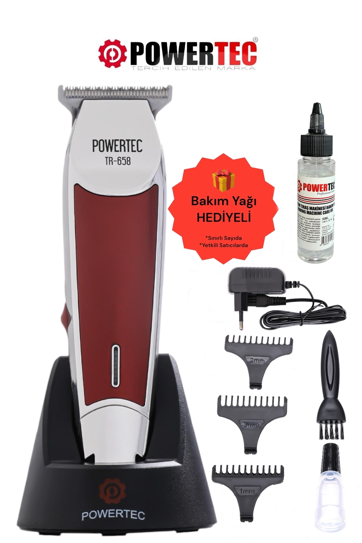 POWERTEC Tr-658 Şarjlı Tıraş Makinesi | Sakal, Ense, Saç Kesim – Profesyonel Seri