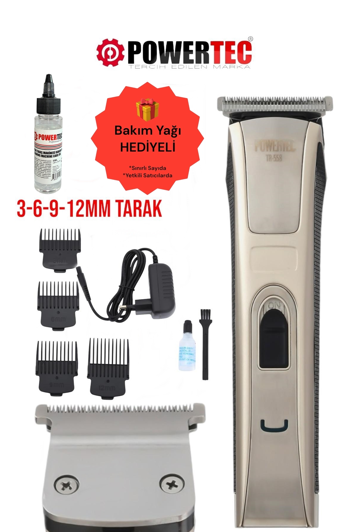 POWERTEC TR-558 Profesyonel Şarjlı Saç Sakal Ense Vücut Tıraş Makinesi
