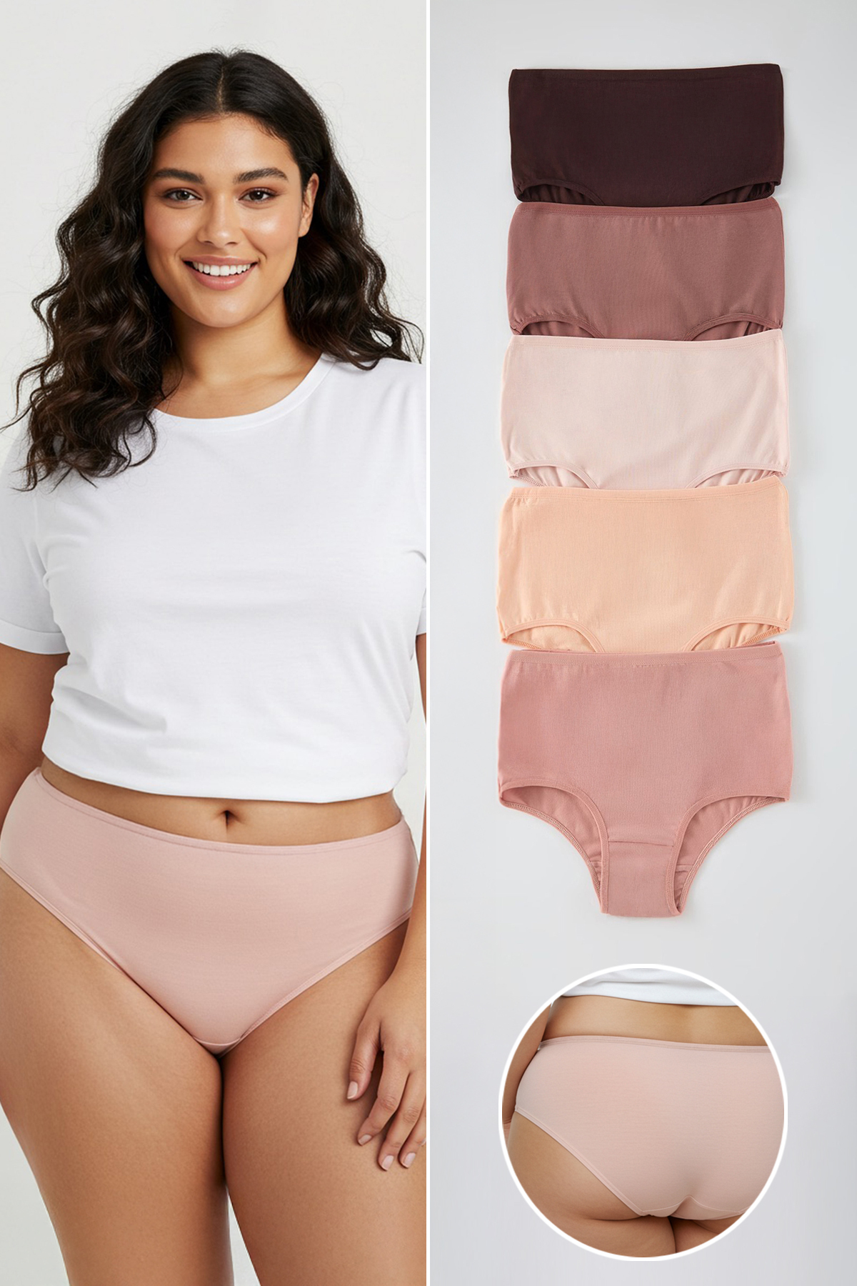 Trendyol Curve Braun-Mehrfarbiges 5er-Pack Baumwoll-Slips mit hoher Taille, k...