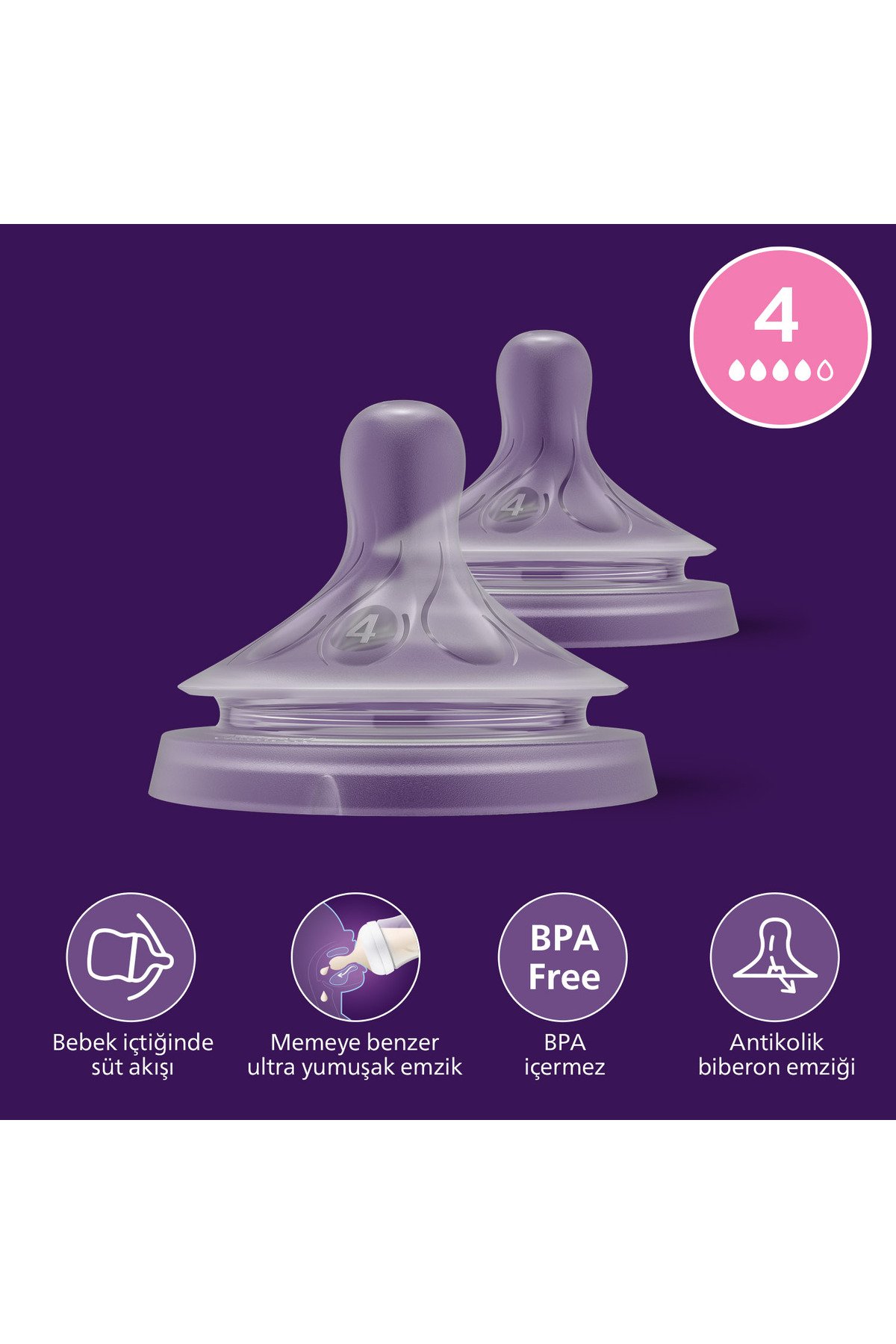 Philips Avent Doğal Tepkili 2li Biberon Emziği No4 3 Ay Scy964/02