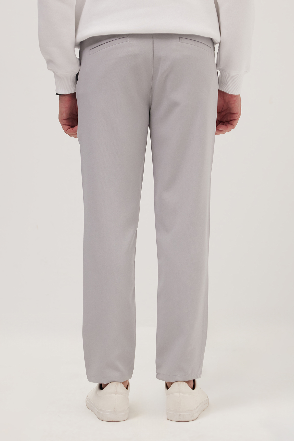 Tudors  Erkek Slim Fit Dar Kesim Lastikli Bel Bağcık Detaylı Pileli Gri Pantolon - Görsel 7