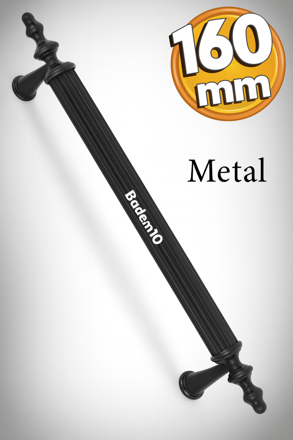 Badem10 Ovacık (160 MM - 16 CM) Metal Mat Siyah Mobilya Mutfak Çekmece Dolap Dolabı Kulpu Kulbu Kulpları