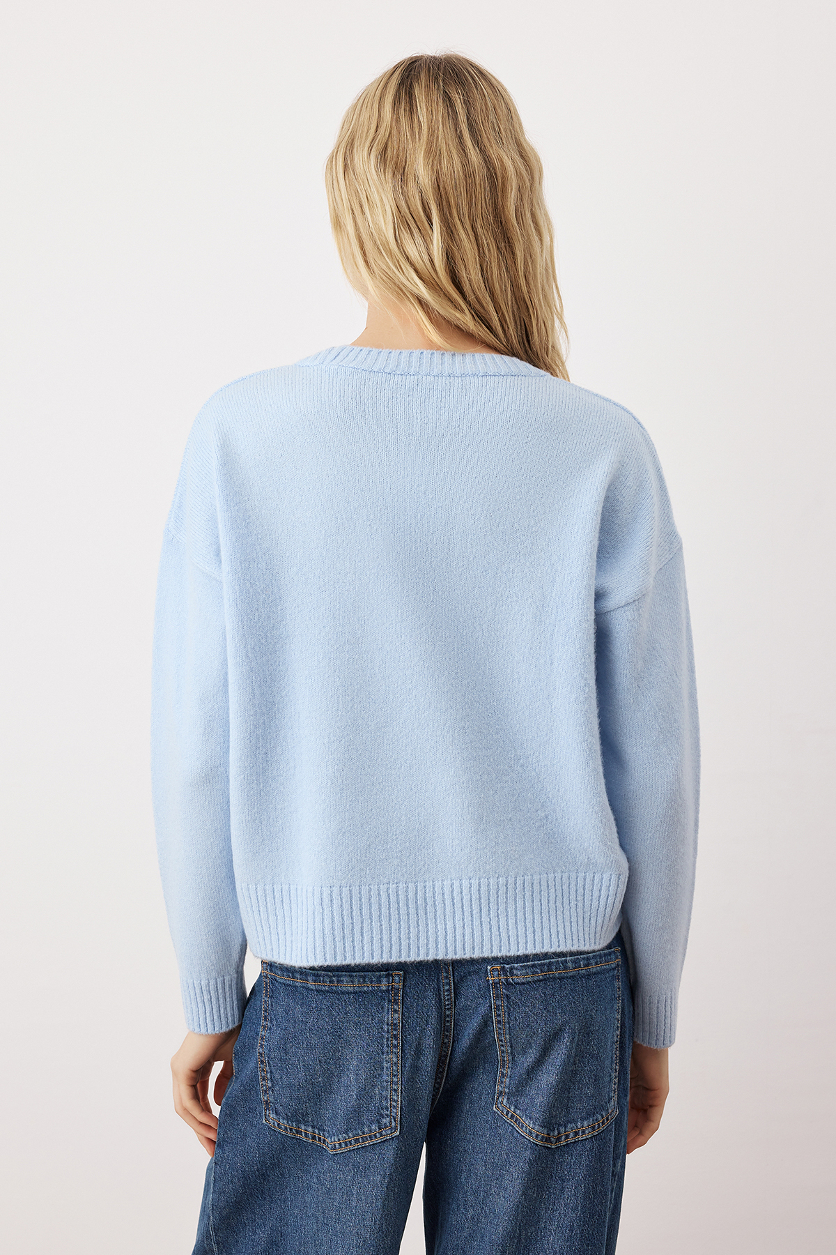 Trendyolmilla  Mavi Yumuşak Dokulu Köpek Nakışlı Bisiklet Yaka Triko Kazak TWOAW26KZ00257 - Görsel 4