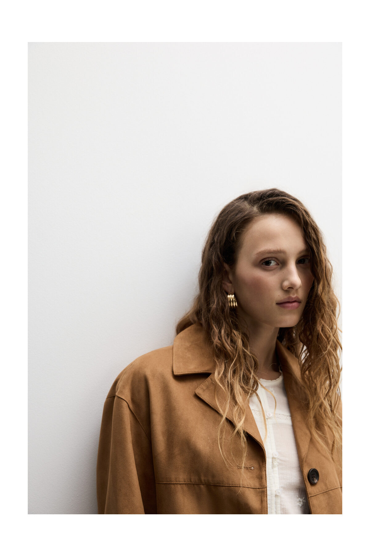 LEFTIES Długa kurtka damska z imitacji zamszu