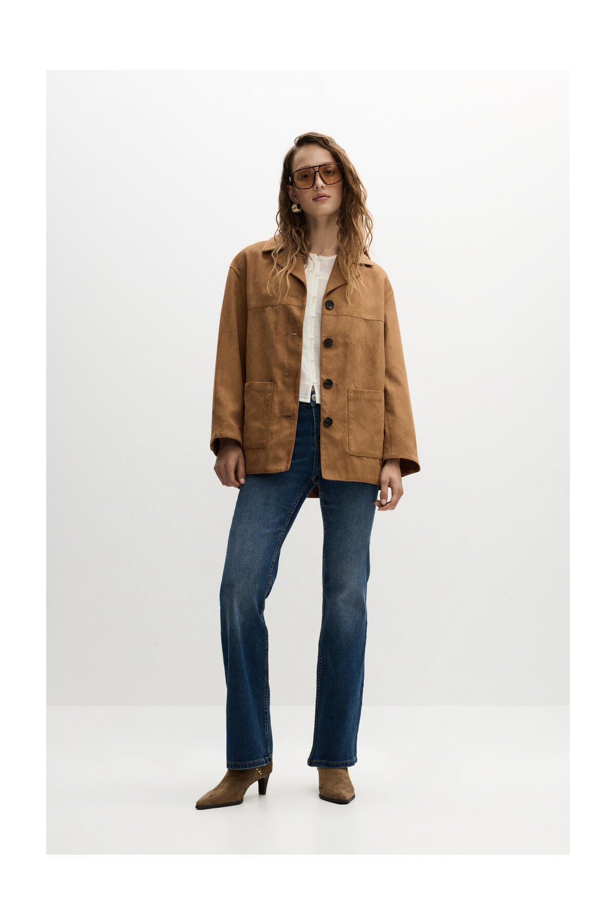 LEFTIES Długa kurtka damska z imitacji zamszu