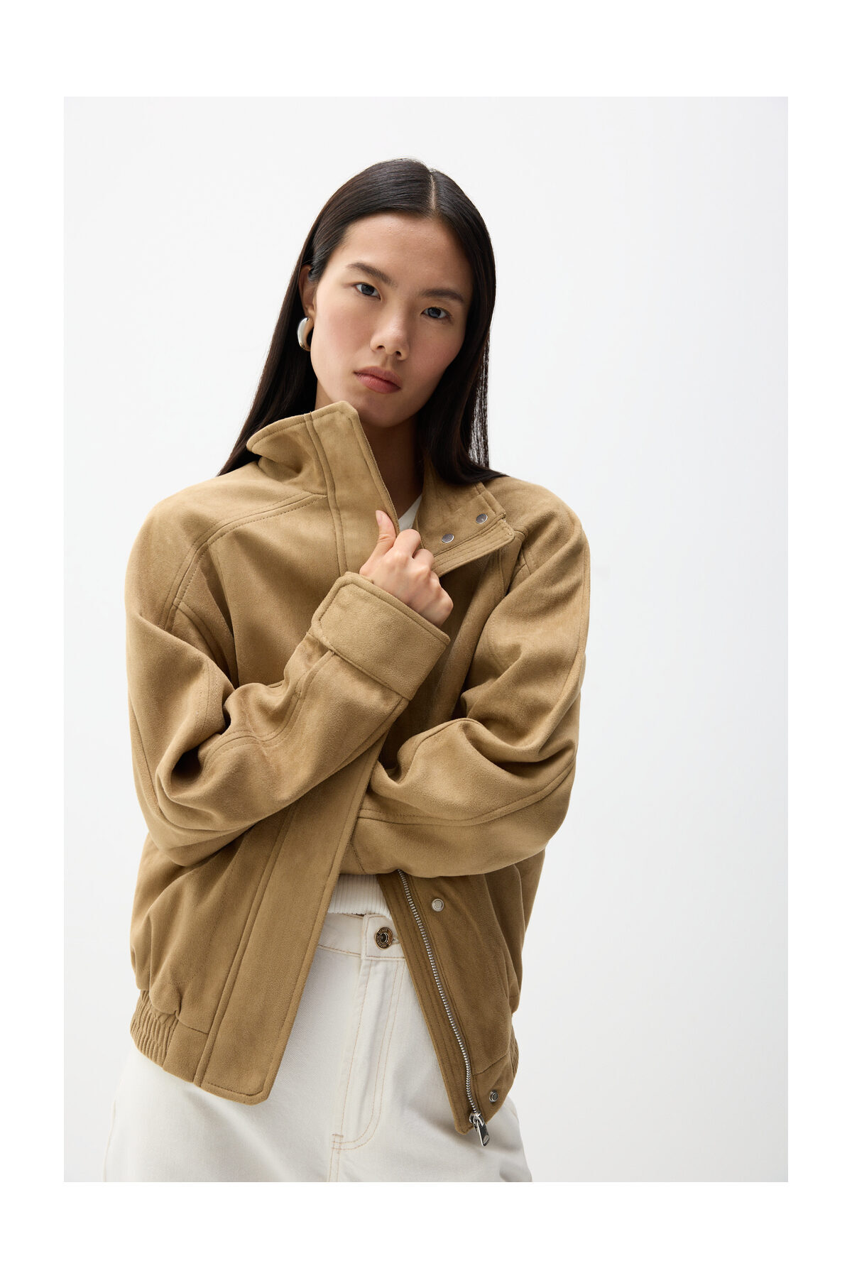 LEFTIES Kobieta Kurtka bomberka ze sztucznego zamszu