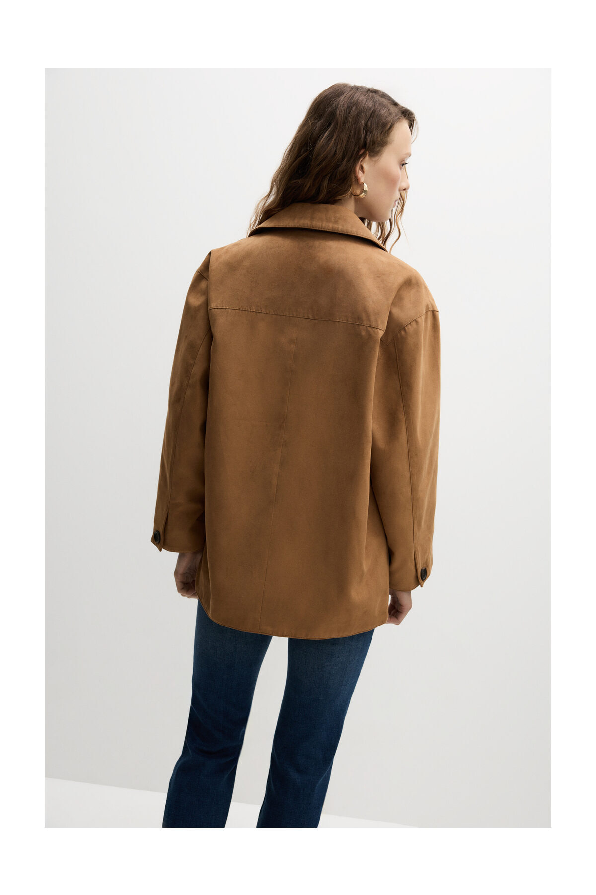 LEFTIES Długa kurtka damska z imitacji zamszu