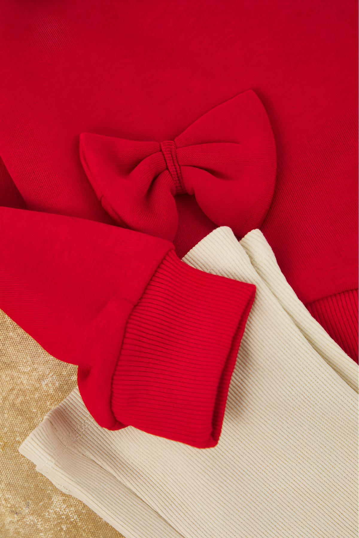 TRENDYOLKIDS Red Cotton Plain Crew Neck Oversize Girls' Knitted Bottom - Top Set Tkdaw26Au00021