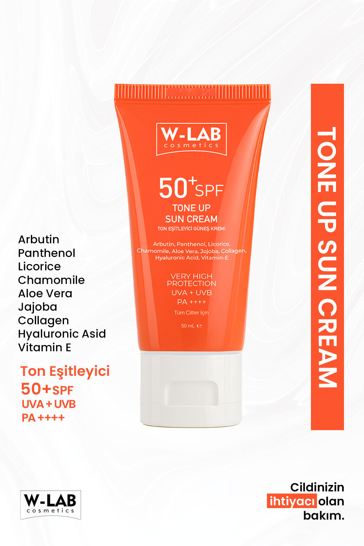 W-Lab Kozmetik Tone UP Ton Eşitleyici Güneş Kremi 50+SPF 50 ml.