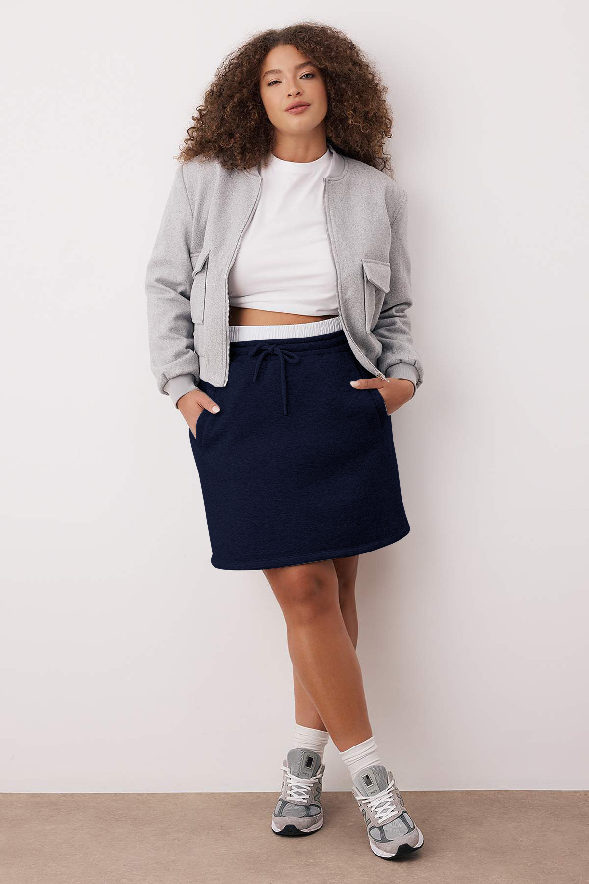 دامن بافتني پوپلين سرمه‌اي طرح‌دار trendyolmilla