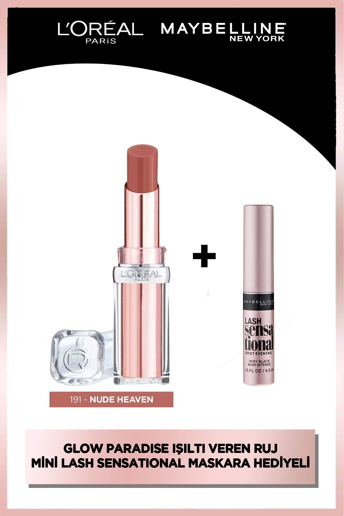 لوریل پاریس ریمل مینی سنسیشنال و رژ لب براق Glow Paradise 191