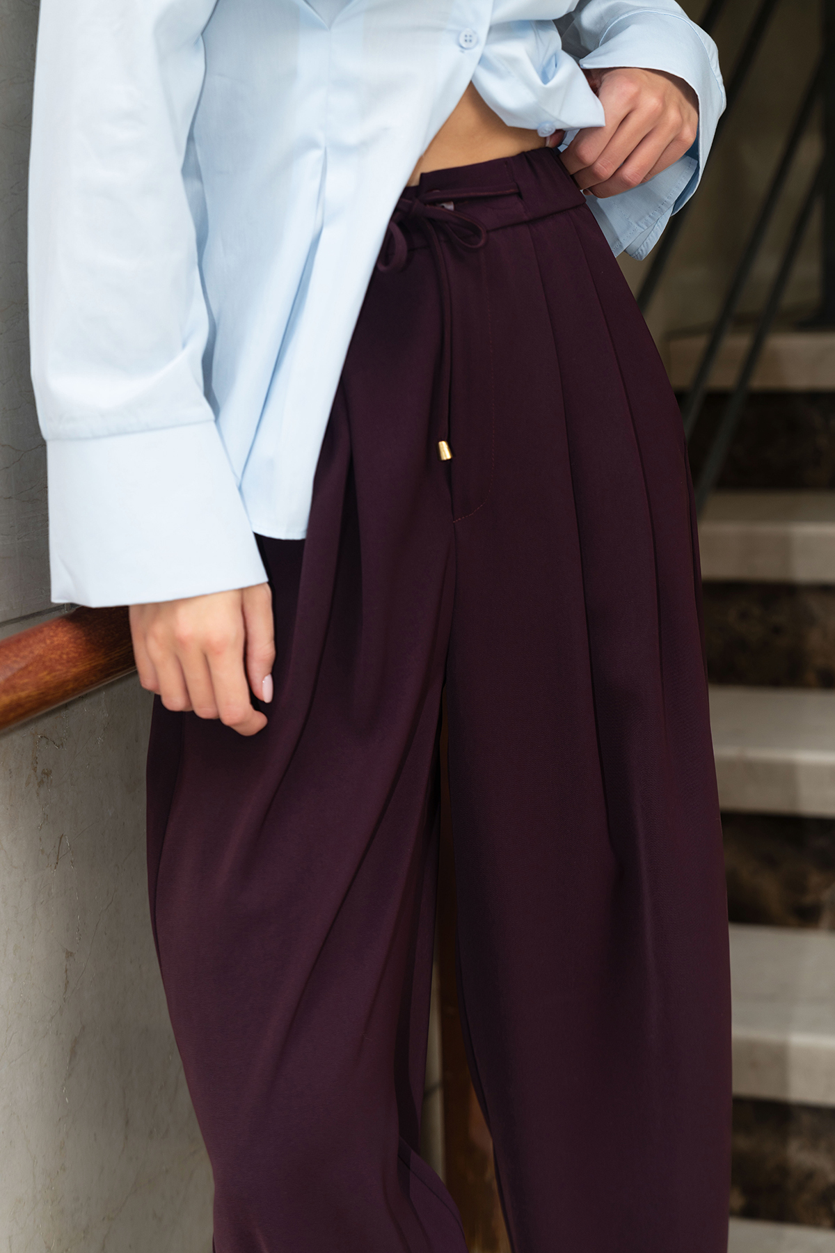 Trendyolmilla  Mürdüm Şalvar/Harem Bağcıklı Pantolon TWOSS25PL00126 - Görsel 3