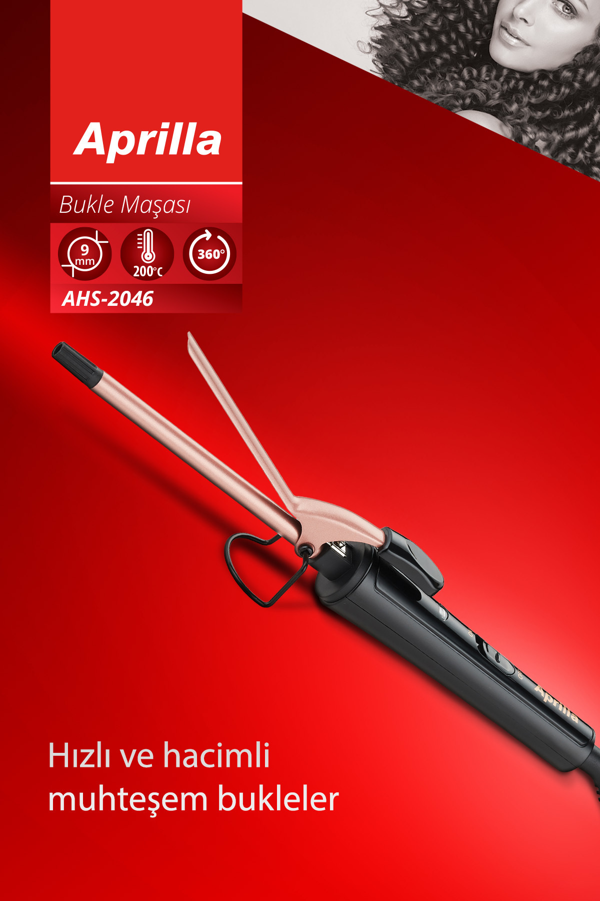 Aprilla Bukle Şekillendirici Maşa 9 Mm Kıvırma Maşası Ahs-2046