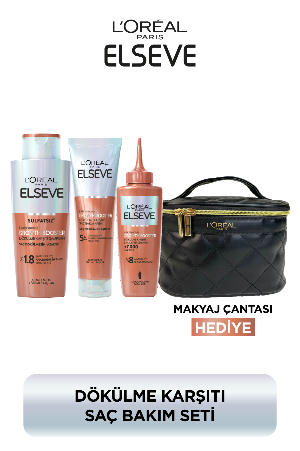 ELSEVE Growth Booster Dökülme Karşıtı Rutin: Şampuan & Saç Bakım Kremi & Saç Derisi Serumu + Çanta Hediyeli