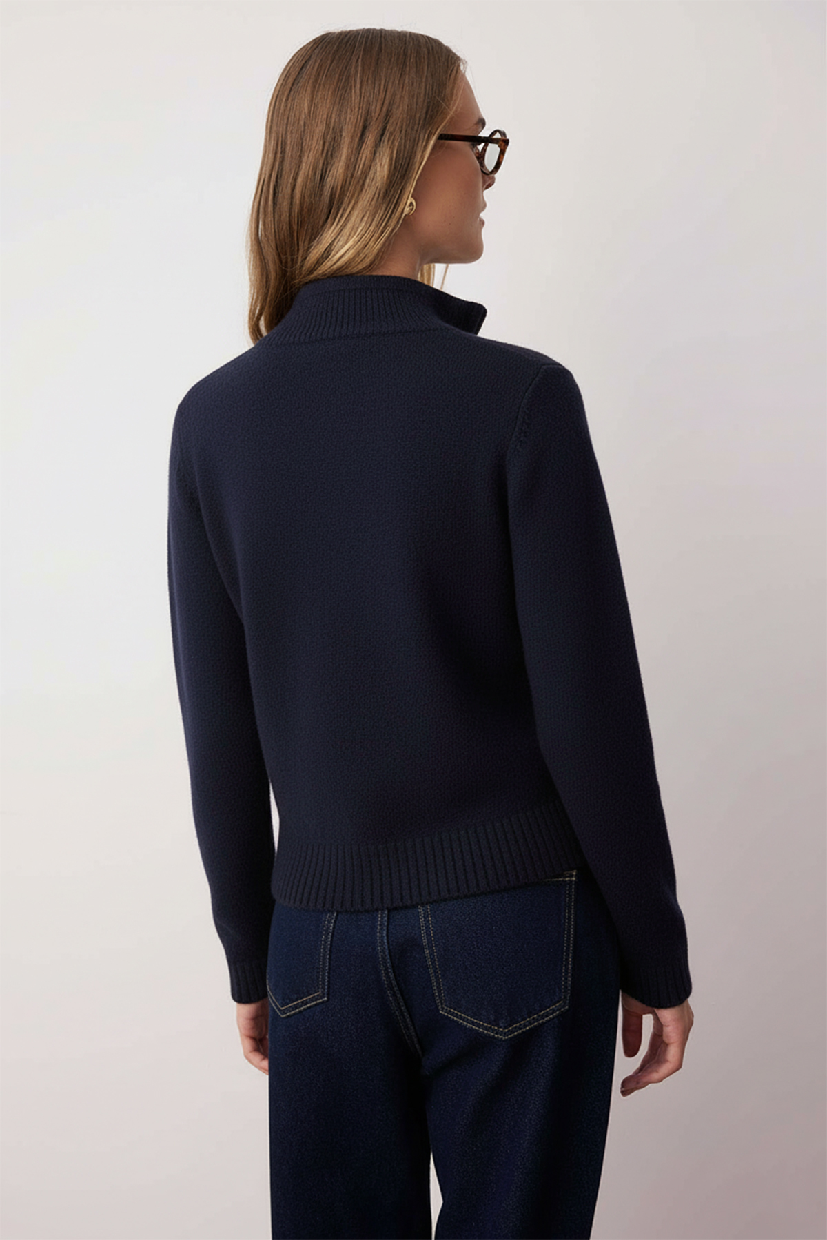 Trendyolmilla  Lacivert Fermuarlı Yün Karışımlı Dik Yaka Yumuşak Dokulu Triko Hırka TWOAW26HI00027 - Görsel 4