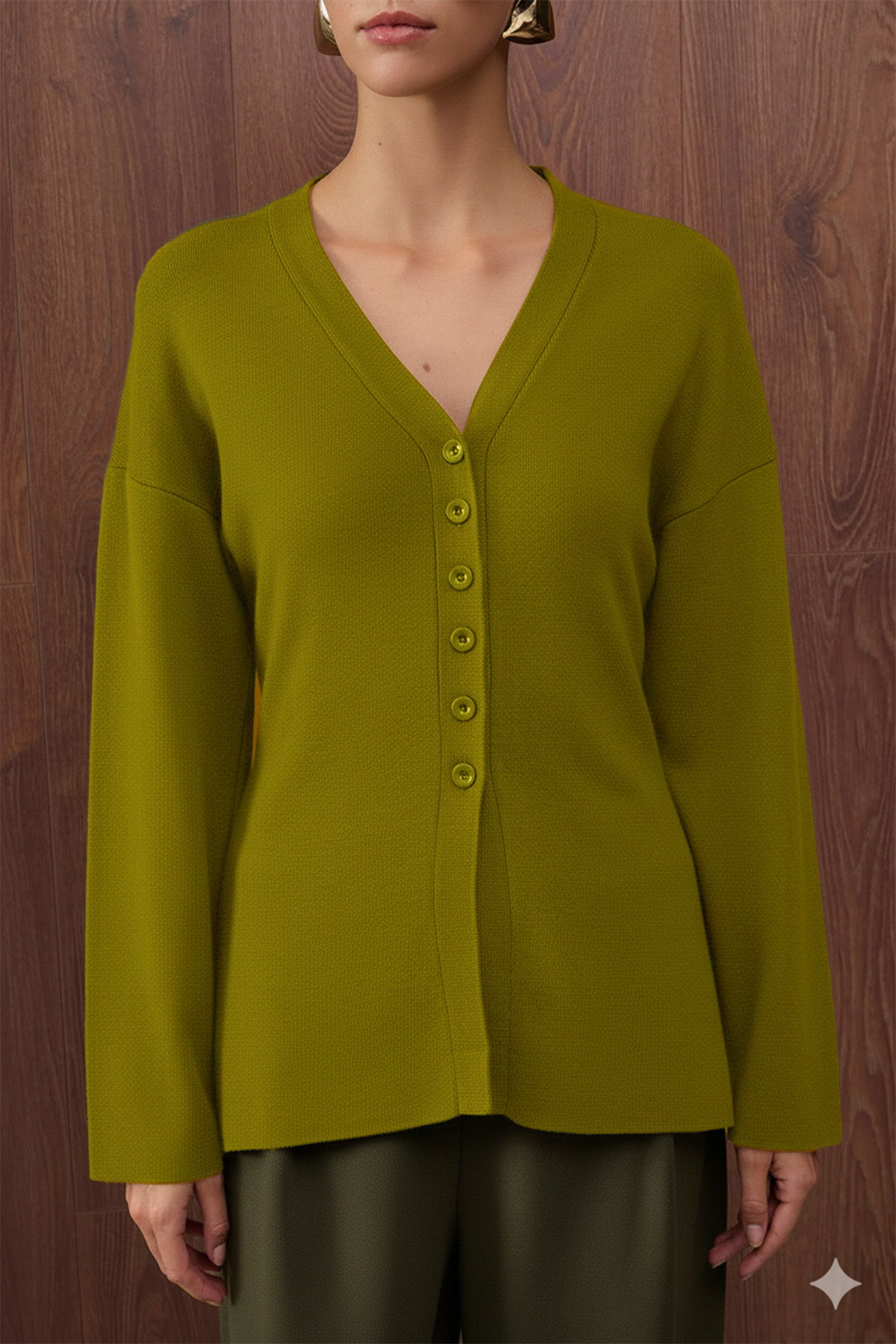 Trendyolmilla  Yağ Yeşil V Yaka Merserize Görünümlü Premium İplik/Özel İplik Triko Hırka TWOAW26HI00079 - Görsel 3