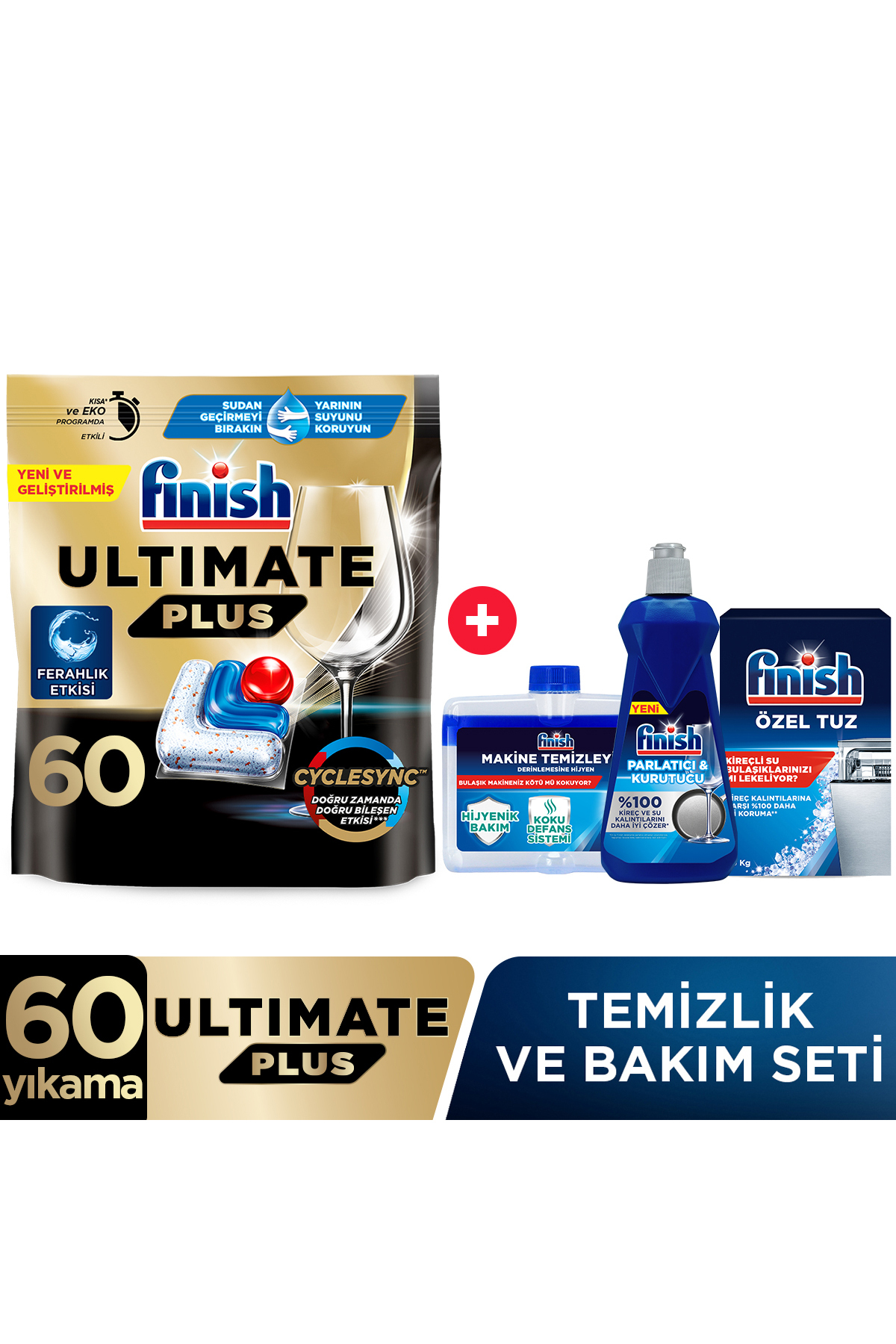 Ultimate Plus Hepsi Bir Arada Bulaşık Makinesi Deterjanı Tablet 60 Adet +Temizlik Ve Bakım Seti