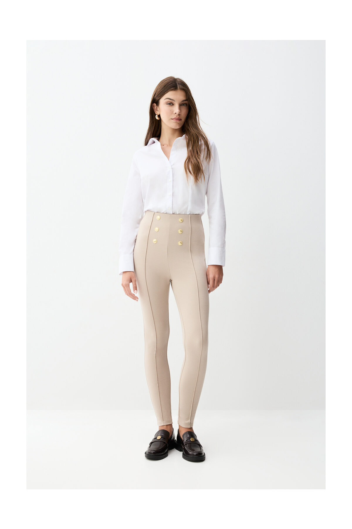 LEFTIES Legginsy damskie z metalowymi guzikami