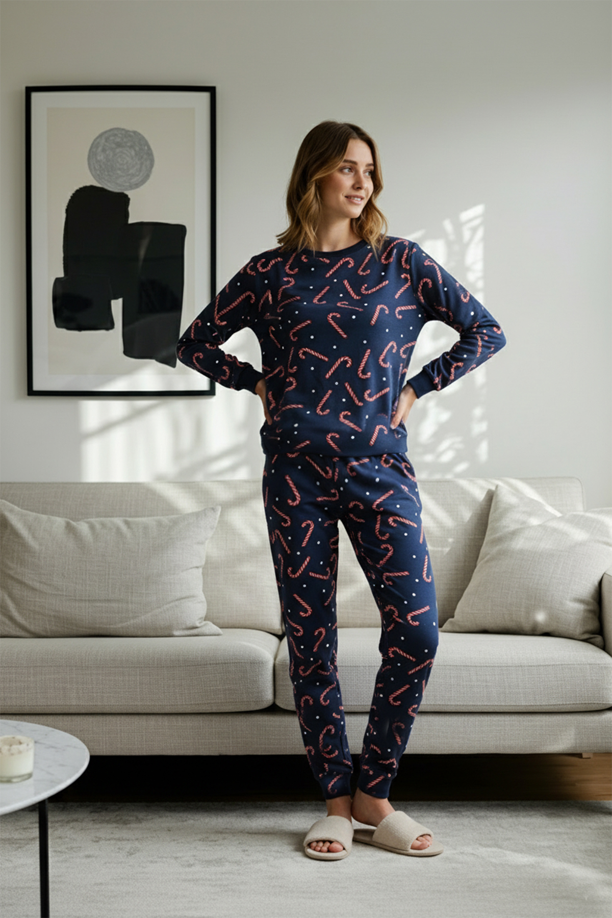 Trendyol Collection Μπλε Navy 100% βαμβακερό χριστουγεννιάτικο πλεκτό σετ πιτζάμες THMAW21PT0771