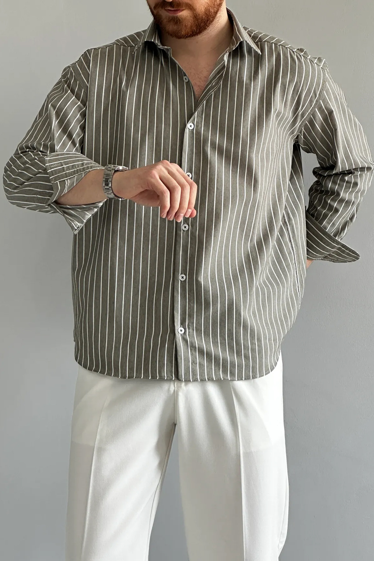 Trendyolmilla  Haki Regular Erkek Gömlek TMNAW26GO00026 - Görsel 3