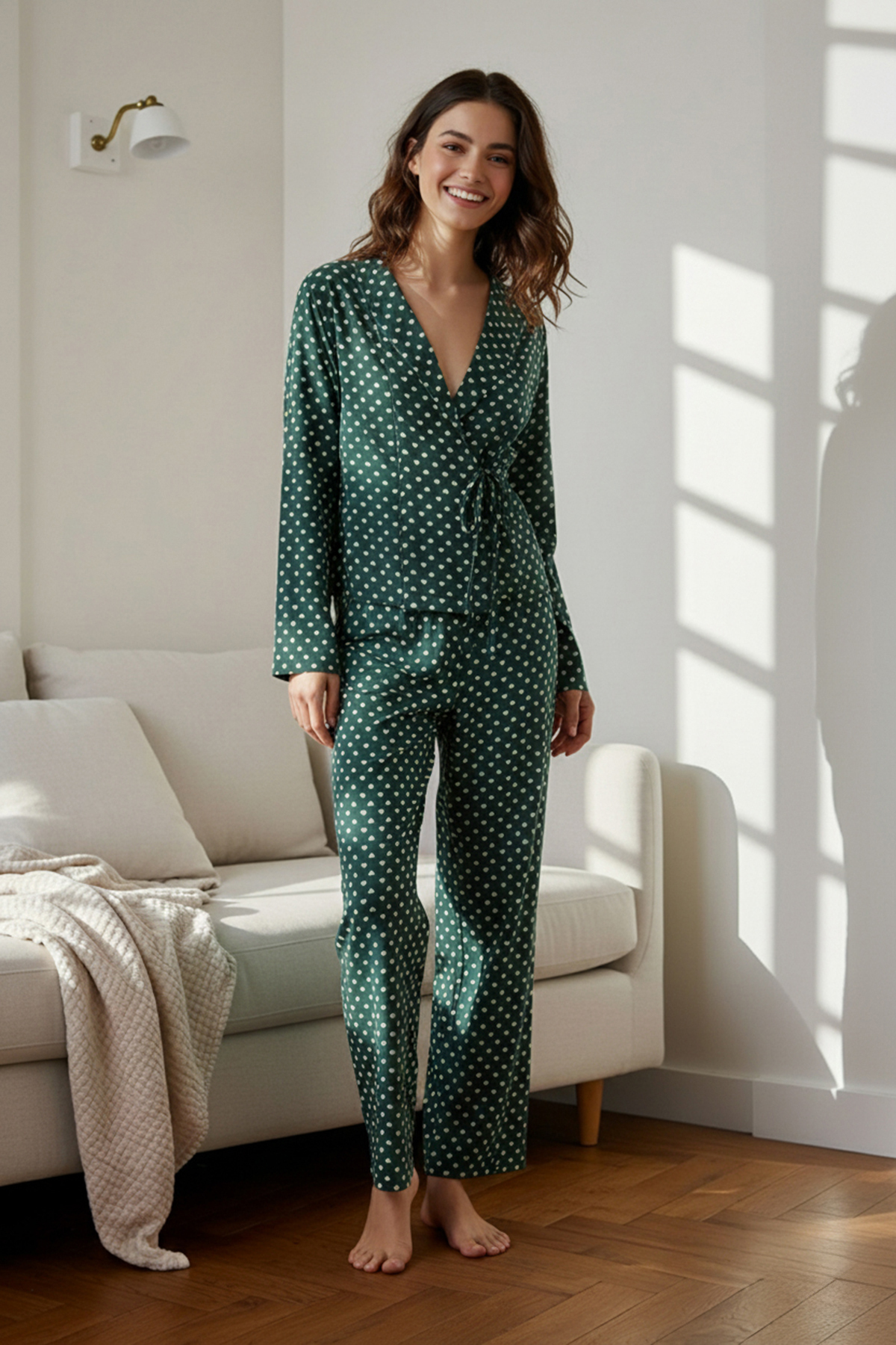 Trendyolmilla Yeşil Kalpli Bağlama Detaylı Viskon Dokuma Pijama Takımı THMAW22PT0300