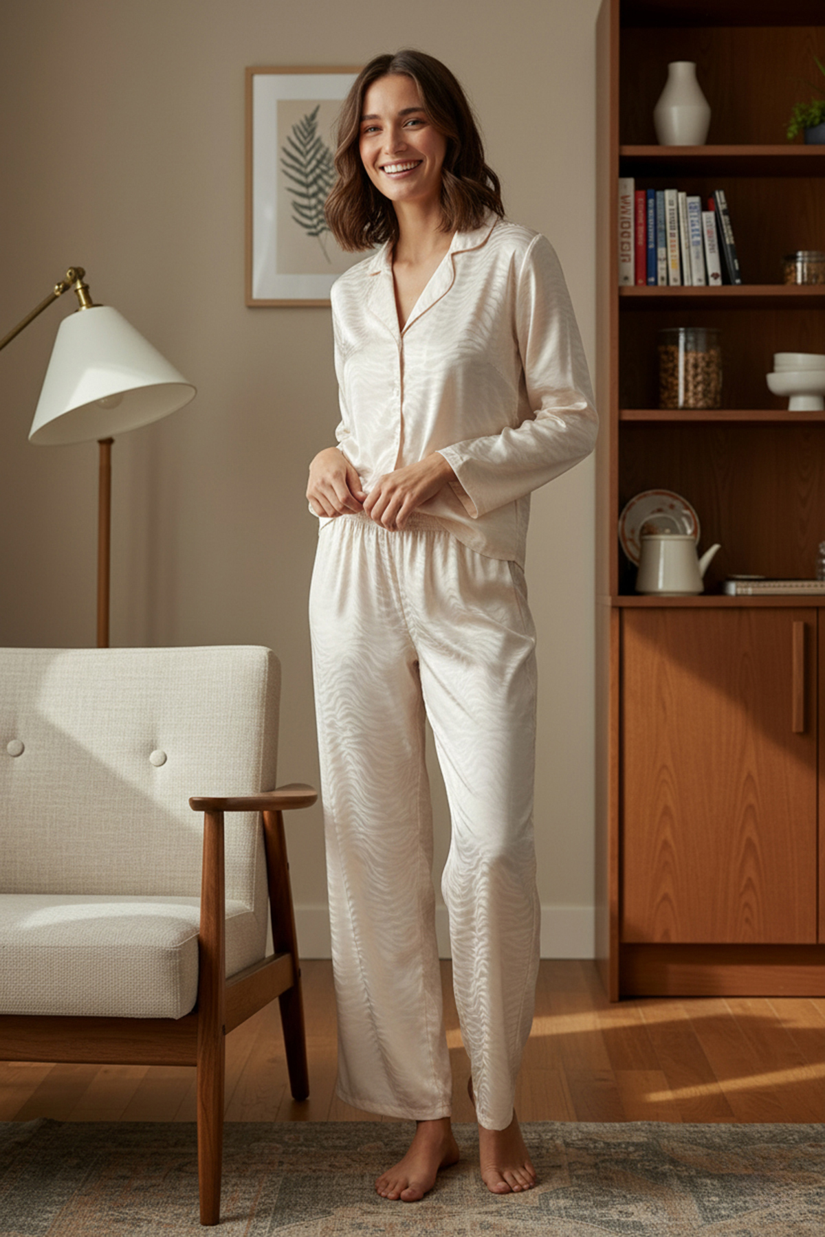 Trendyol Collection Weißes Pyjama-Set aus gewebtem Satin mit Zebramuster THMA...