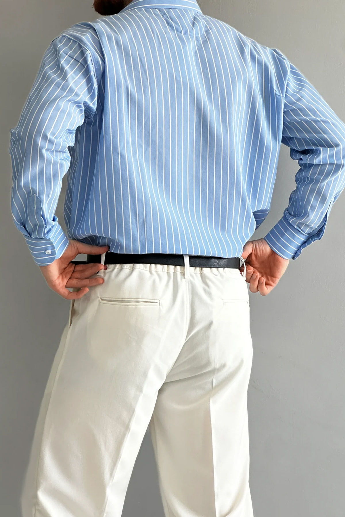 Trendyolmilla  Mavi Regular Fit Çizgili Erkek Gömlek TMNAW26GO00026 - Görsel 3