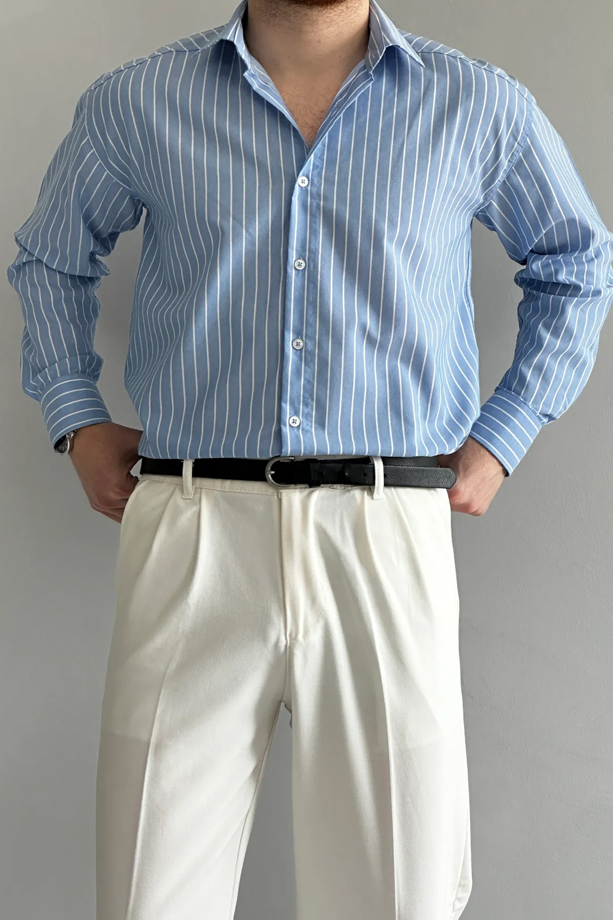 Trendyolmilla  Mavi Regular Fit Çizgili Erkek Gömlek TMNAW26GO00026 - Görsel 2