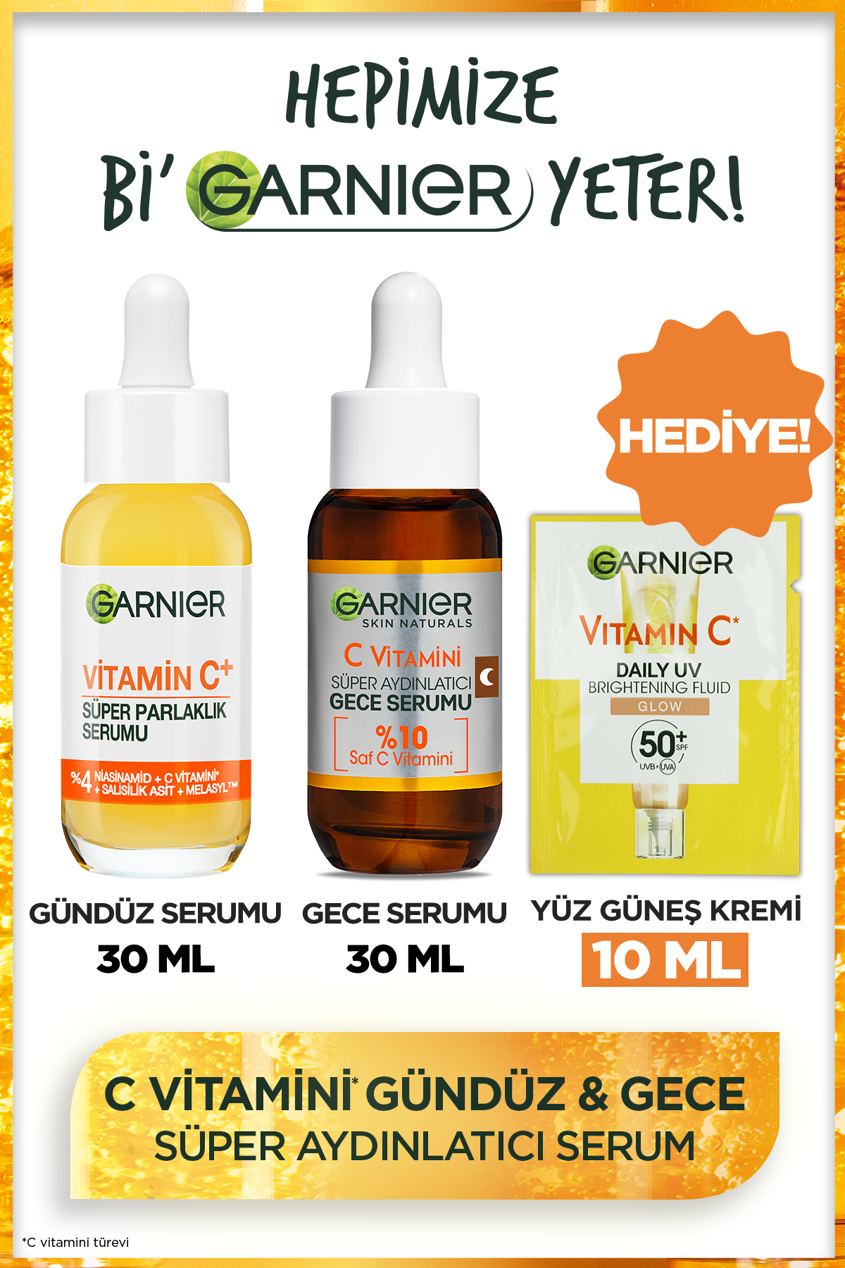 Garnier C Vitamini Parlak Serum Seti: Gece ve Gündüz Serumu (Niasinamid + Salisilik Asit)