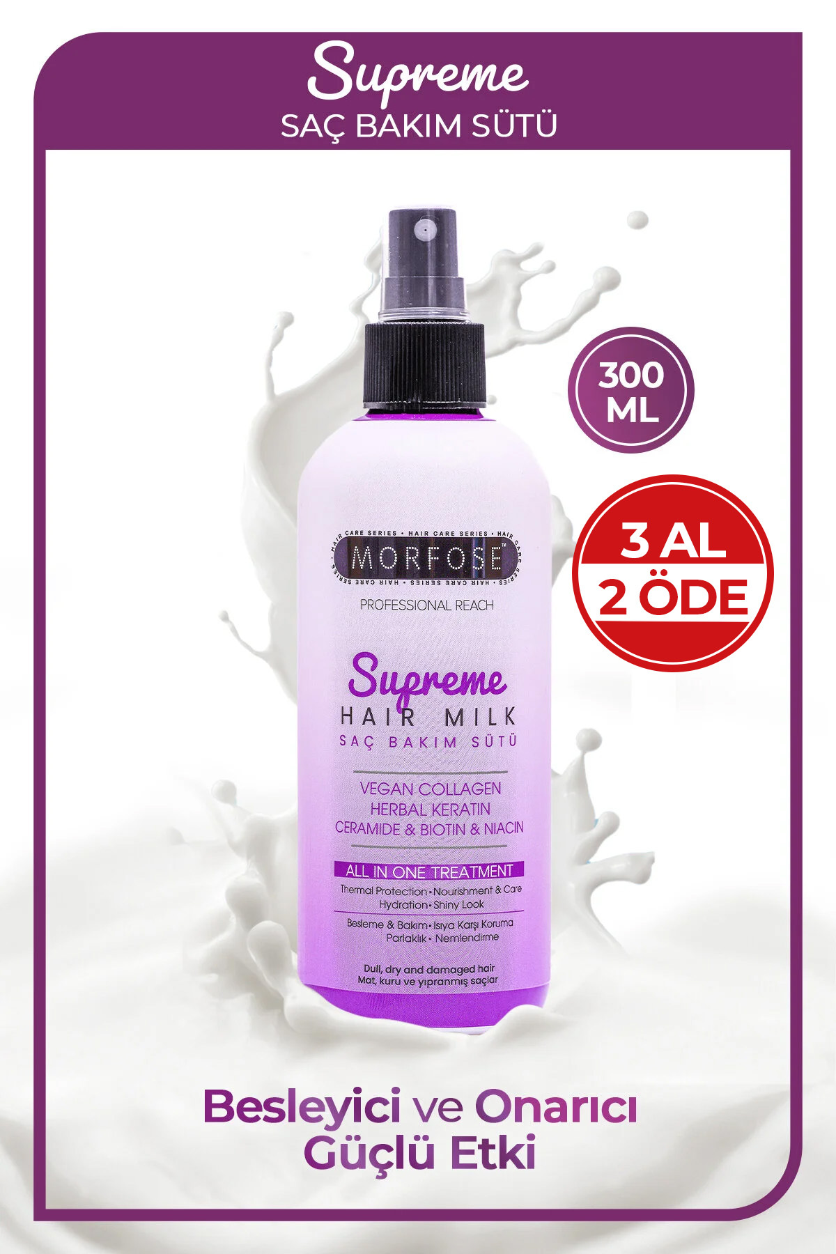 Morfose Supreme Saç Bakım Sütü 300 ml - Isıya Karşı Koruma, Nemlendirme ve Parlaklık