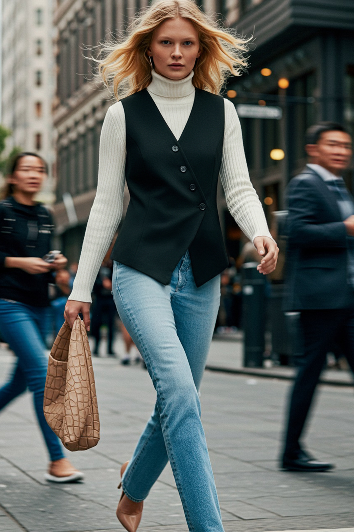 Trendyol Collection Aszimmetrikus gombos fekete szőtt mellény - TWOSS24YE00007