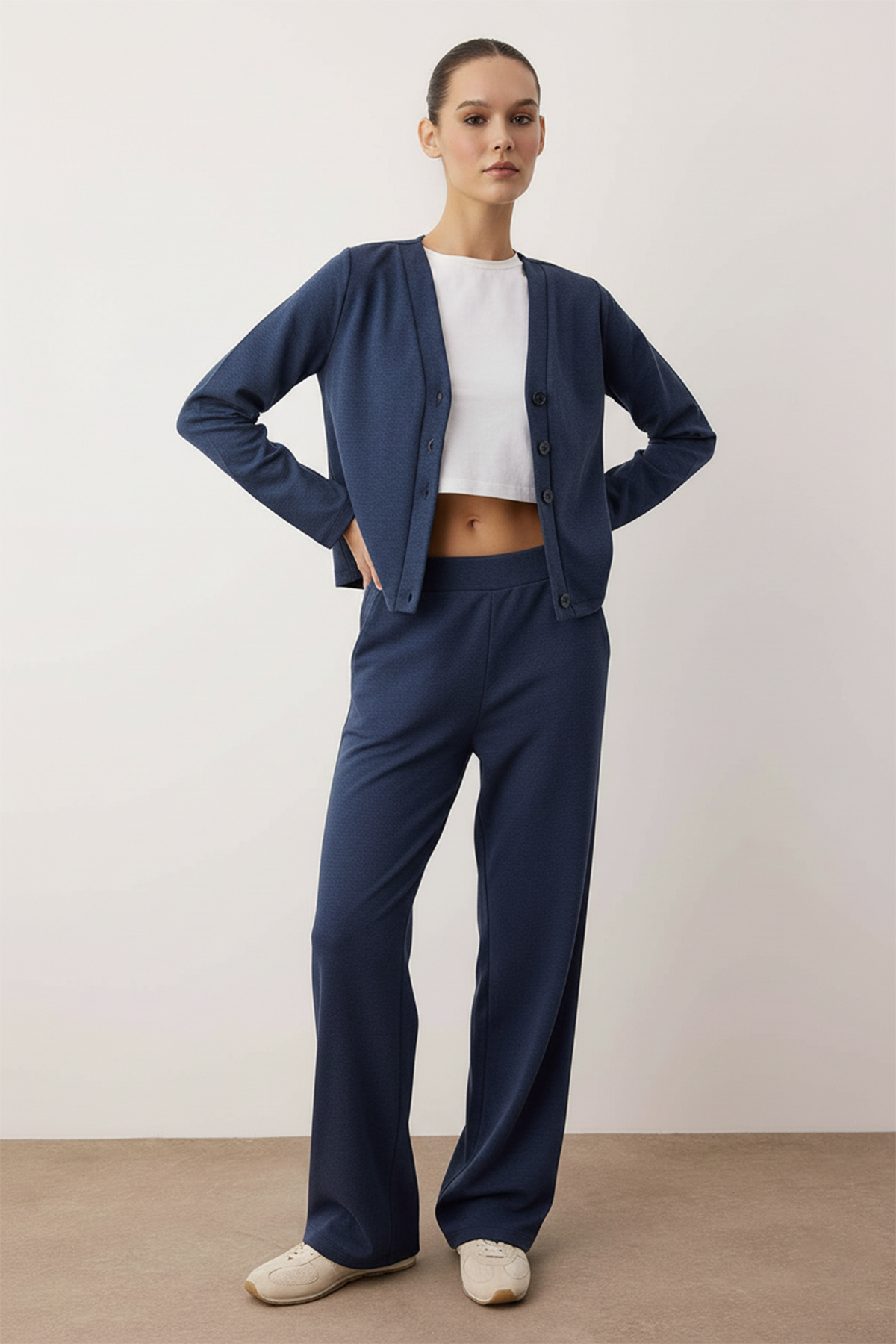 Trendyolmilla  Lacivert Normal Bel Wide Leg Esnek Örme Pantolon TWOAW26PL00103