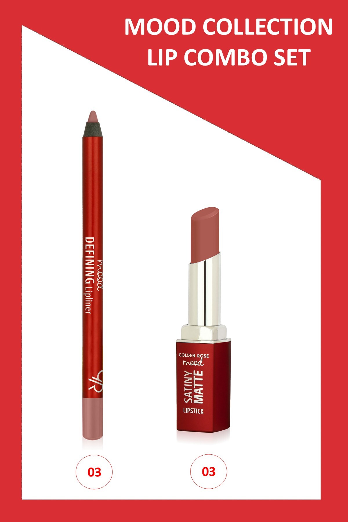 Golden Rose Mood Lip Combo Set - Defining Dudak Kalemi No:03 - Satiny Matte Ruj No:03