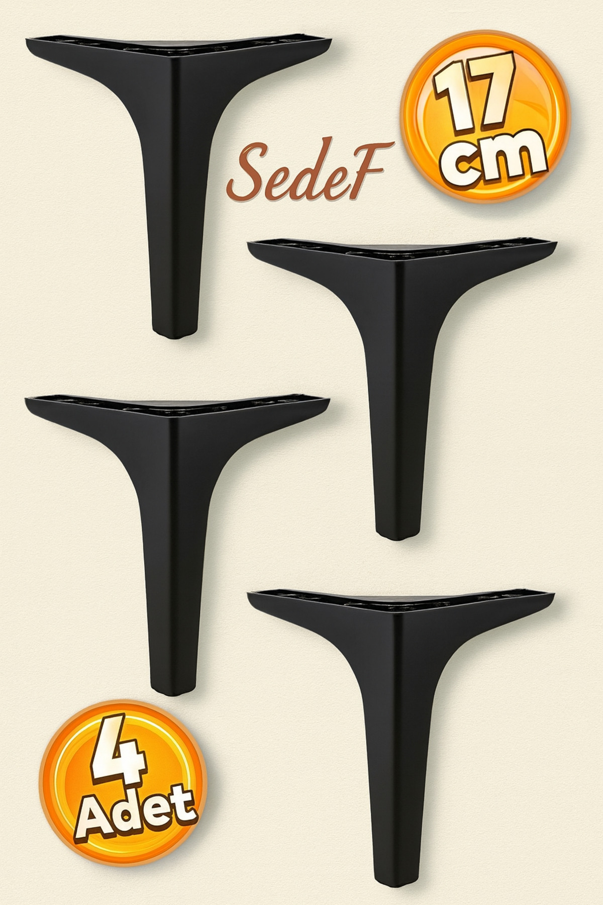 Badem10 Sedef Lüks Mobilya Kanepe Tv Ünitesi Konsol Koltuk Ayağı 17 Cm Siyah Ayakları 4 Adet