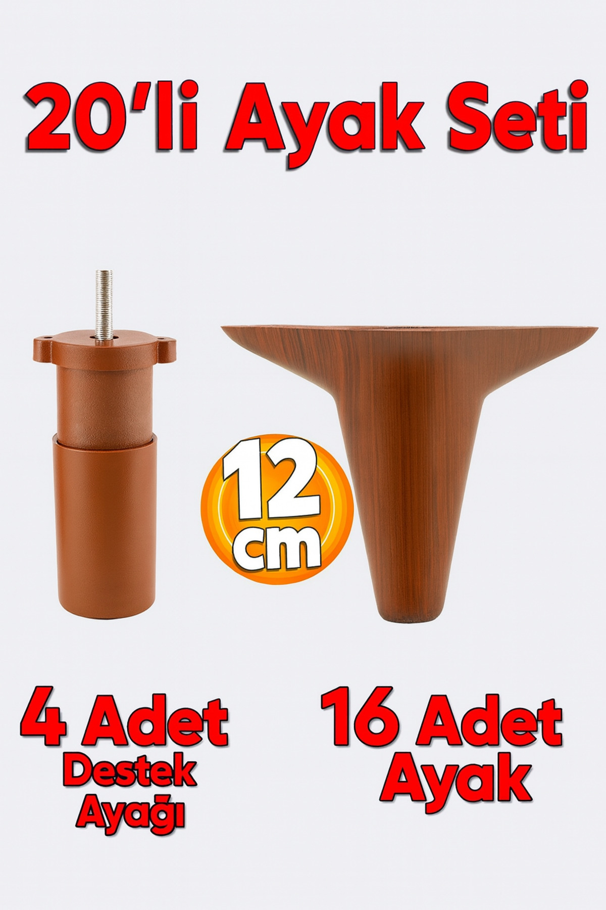 Badem10 Aspen 20'li Set Mobilya Kanepe Koltuk Tv Ünitesi Ayağı Ayakları Destek 12 Cm Kahve Robot Süpürge