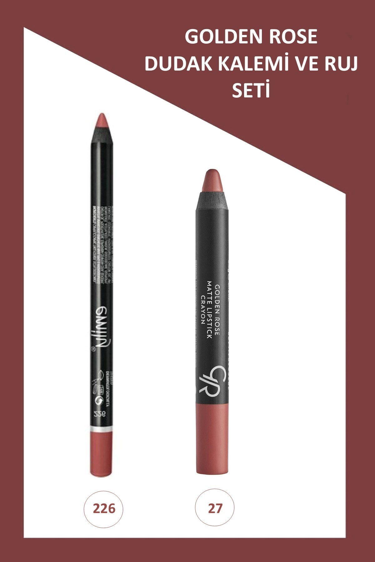 Golden Rose Matte Lipstick Crayon No:27 Mat Ruj 3,5 g & Emily Long Lasting Lip Pencil No:226 Dudak Kalemi Seti
