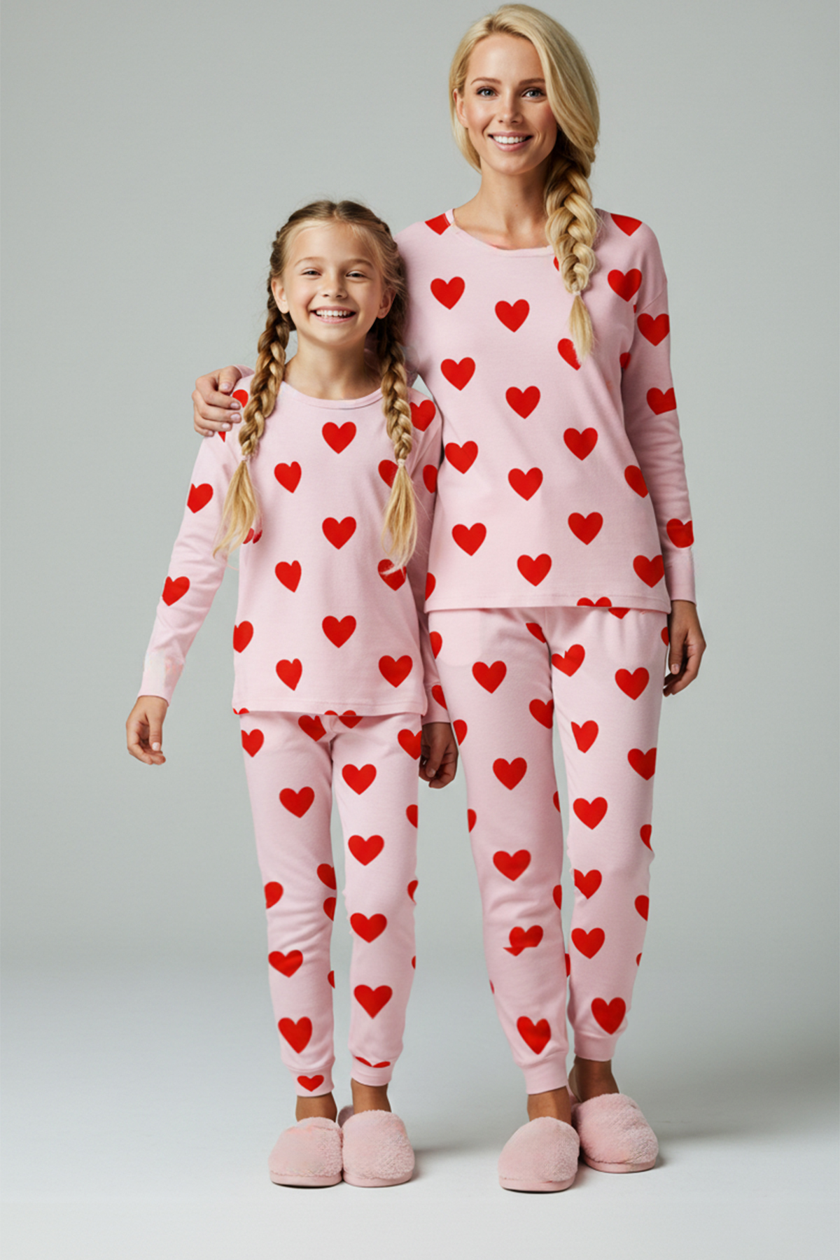 Trendyolmilla Kids Pembe Yumuşak Dokulu Pamuk Kalp Baskılı Regular Kız Çocuk Örme Pijama Takımı TKDAW26PT00002
