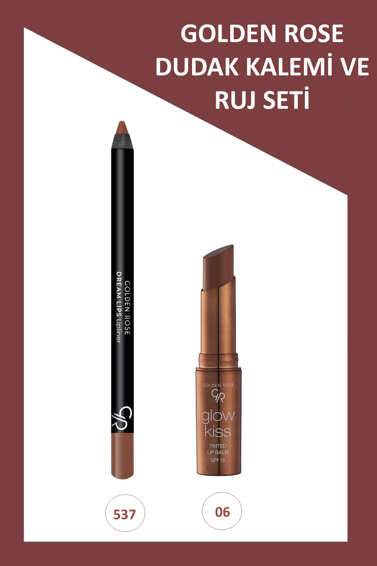Golden Rose Glow Kiss Renkli Dudak Nemlendirici SPF 15 No:06 & Dream Lips Lipliner No:537 Dudak Kalemi Seti