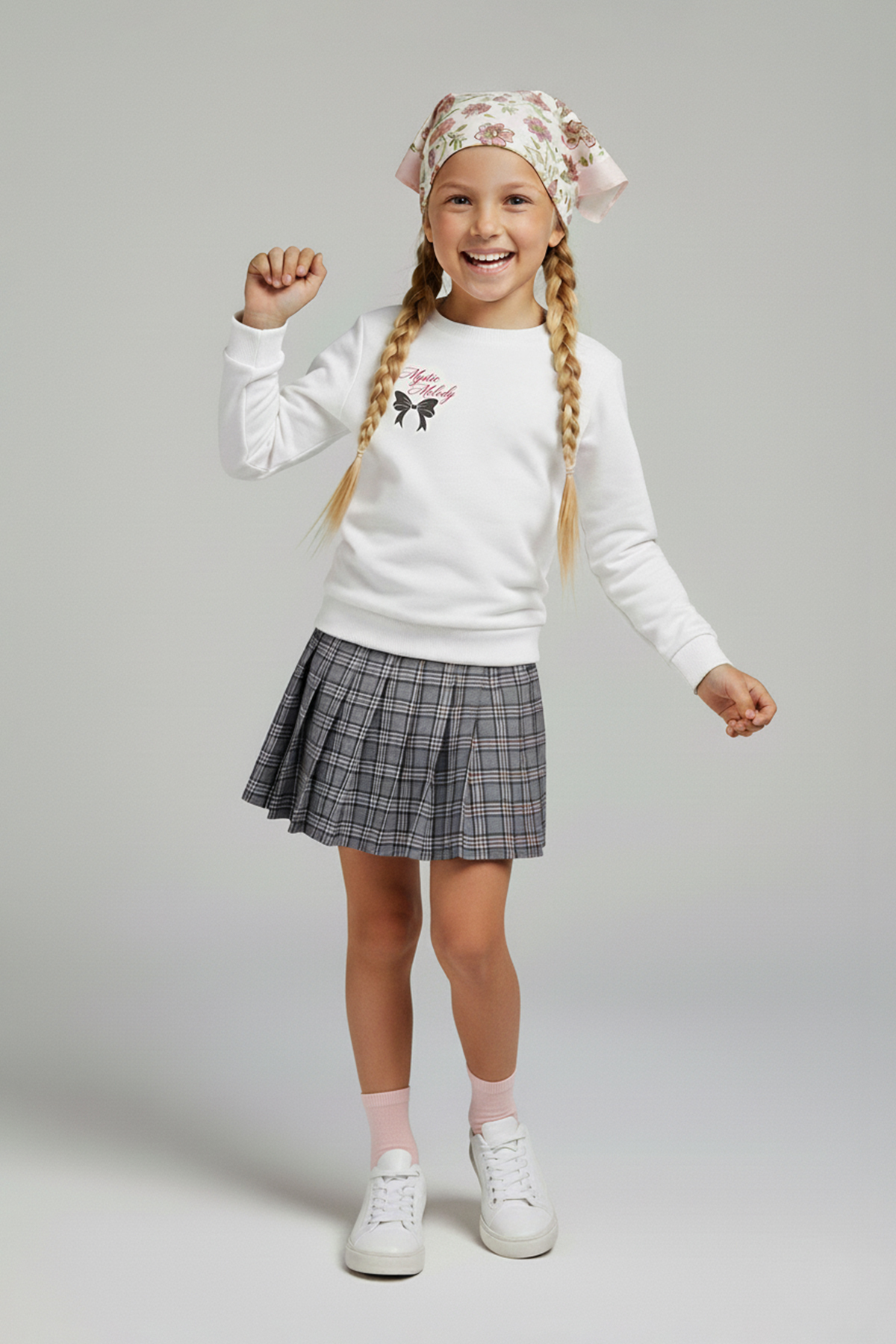 Trendyolmilla Kids Ekru Ekose Bisiklet Yaka Regular Etekli Kız Çocuk Dokuma Alt - Üst Takım TKDAW26AU00040