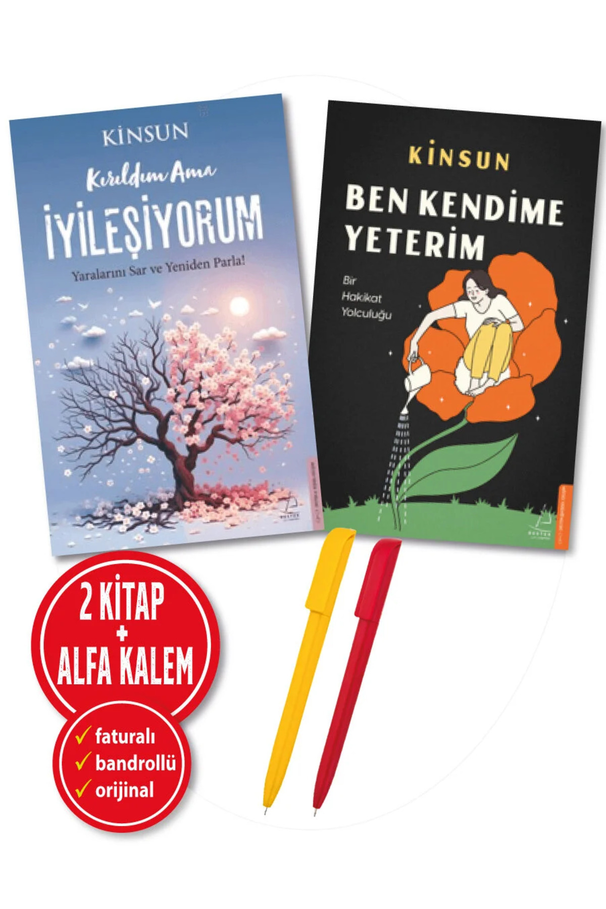 Destek Yayınları Alfa Kalem+Kinsun 2 Kitap (Kırıldım Ama İyileşiyorum+Ben Kendime Yeterim) YENİ Destek Kitap.