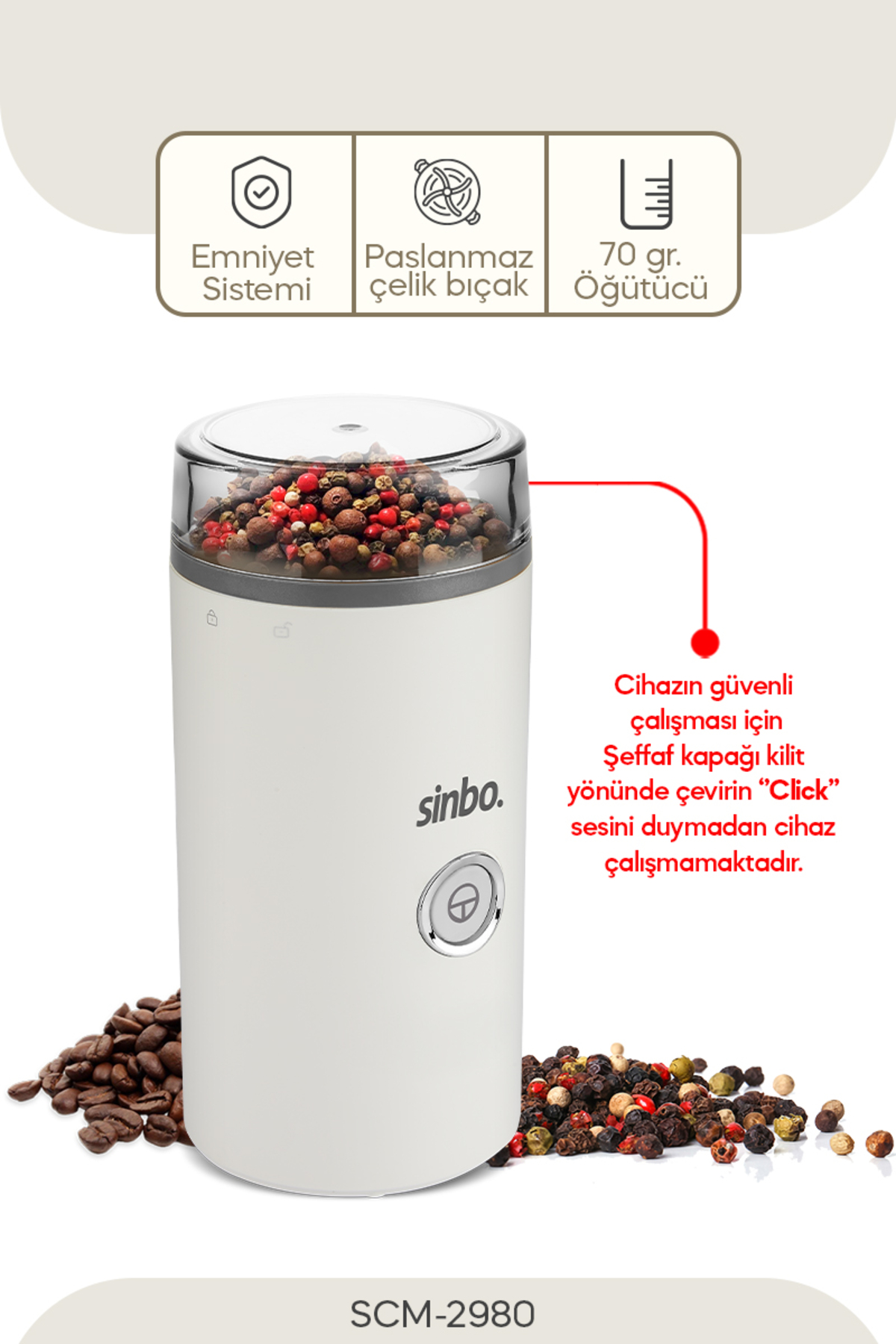 Sinbo SCM-2980 Kahve ve Baharat Öğütme Makinesi