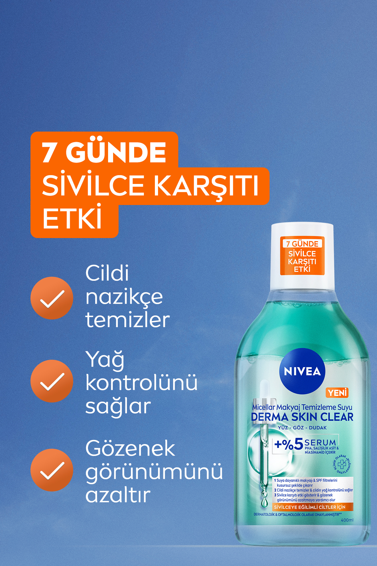 SPF50+ Derma Skin Clear Karşıtı Güneş Koruyucu Krem 40ml ve Makyaj Temizleme Suyu, Pamuk Hediyeli — SET.NVE.1259 — تصویر 6 از 9